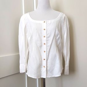 🤞NWT Anthropologie White puffed shoulder long-sleeved scoop neck blouse Size 4